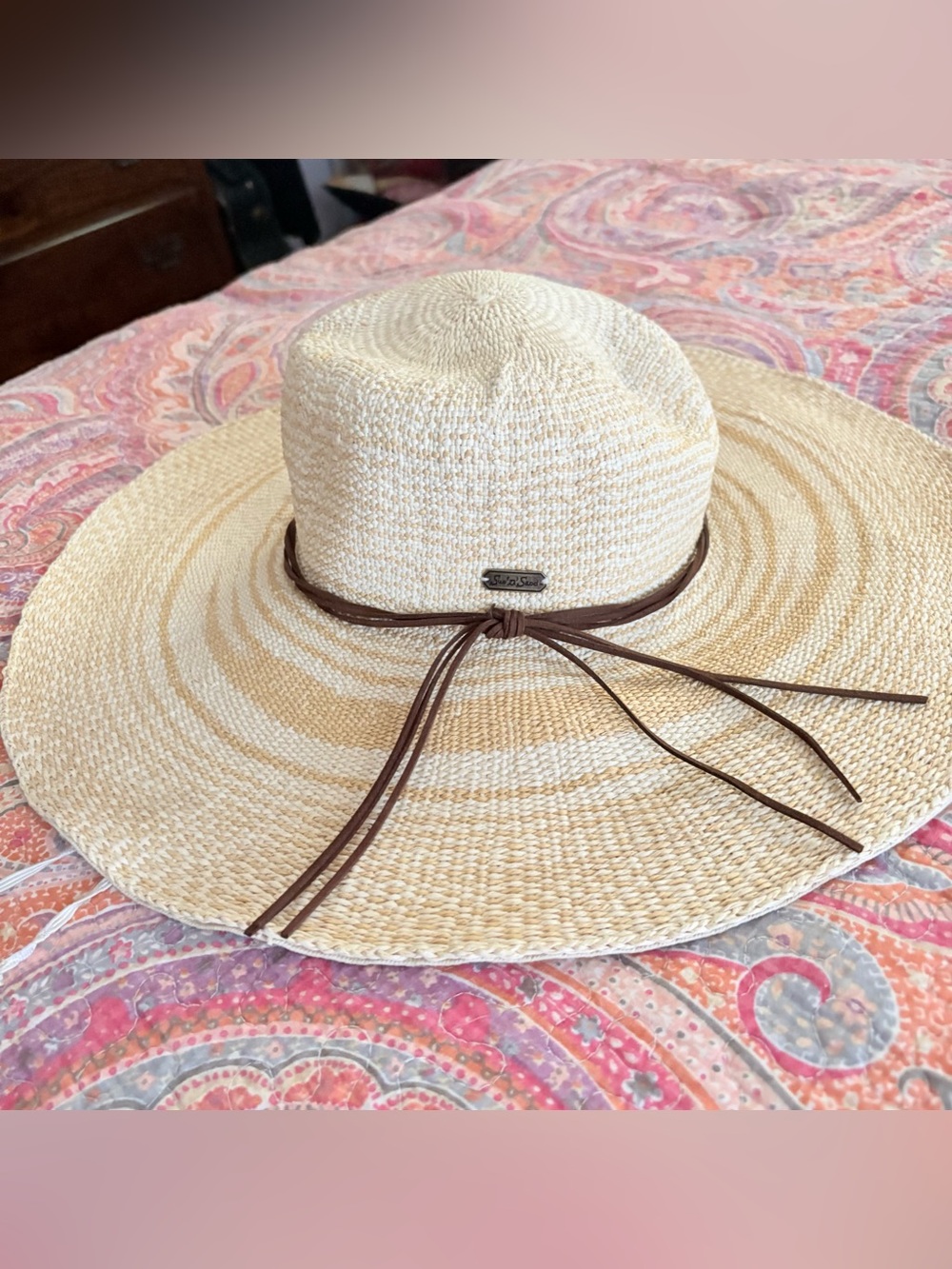 Sun 'N' Sand Wide Brim Straw Sun Hat - UPF 50+ Protection - Adjustable OS